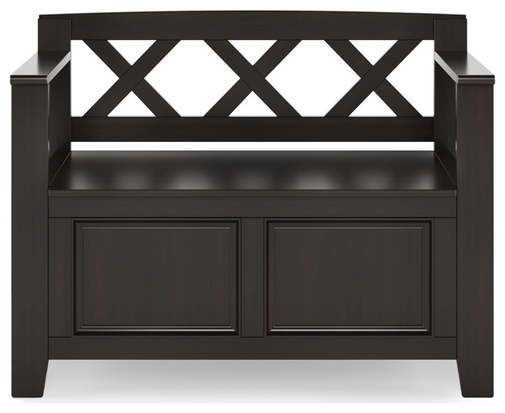 Amherst Solid Wood Small Entryway Storage Bench, Hickory Brown
