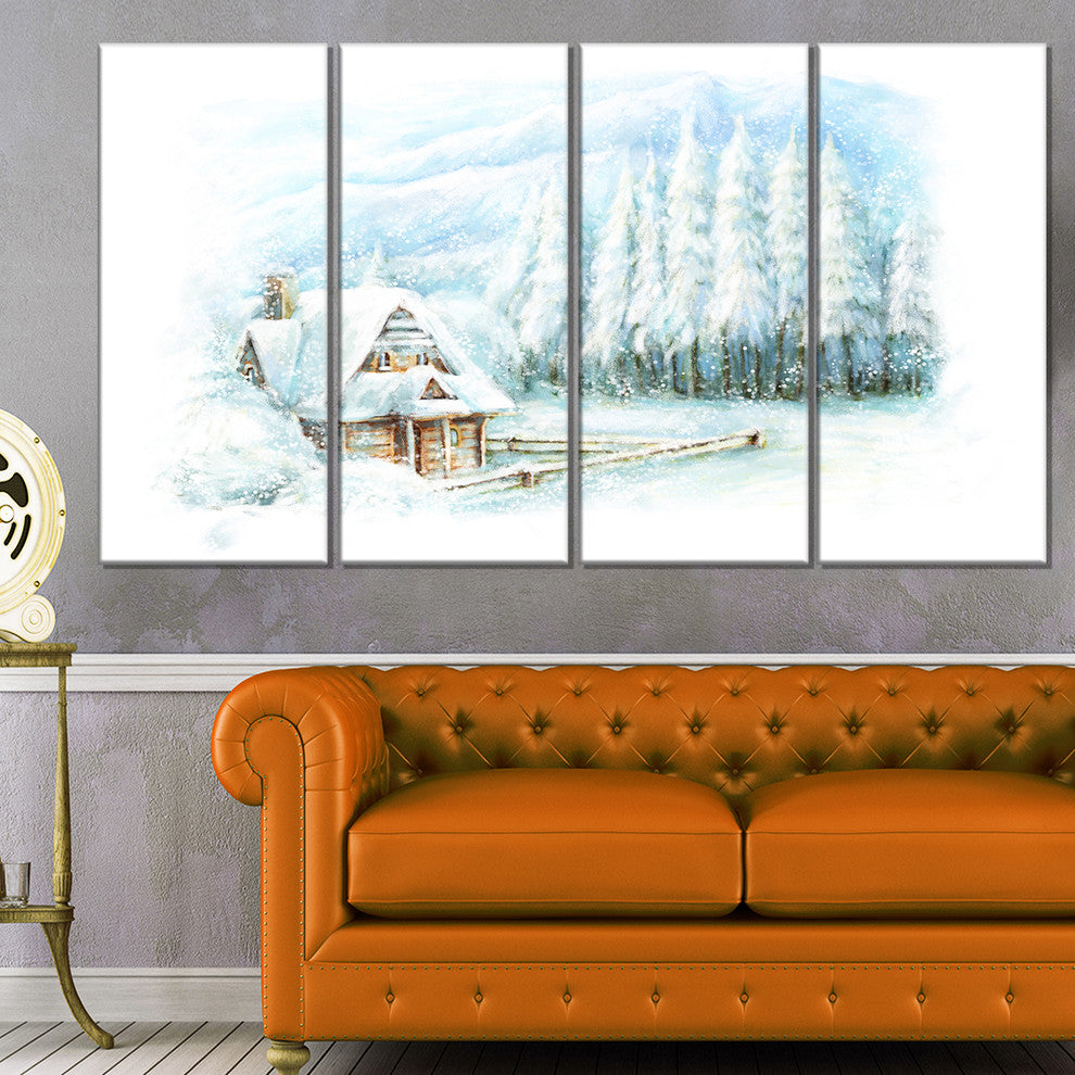"Christmas Winter Happy Scene" Landscape Wall Art, 4 Panels, 48"x28"