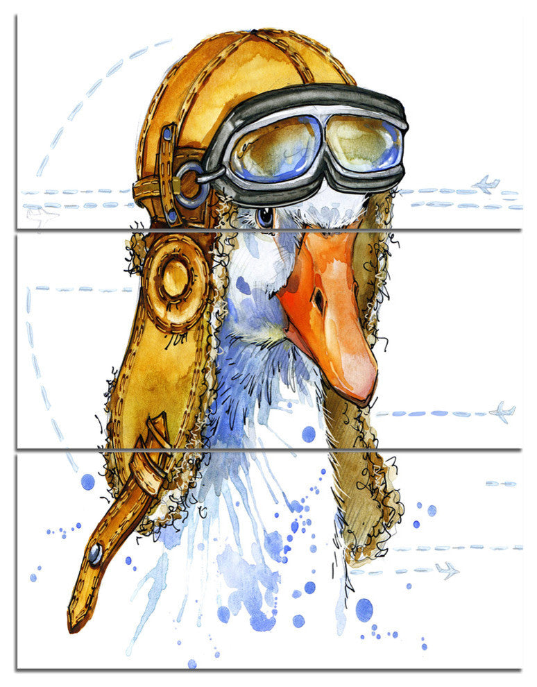 "Funny Goose Aviator Hat" Glossy Metal Wall Art, 3 Panels, 28"x36"
