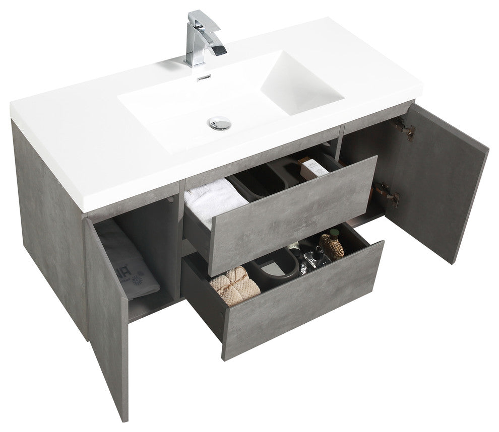 ALMA-PRE 48"³ CEMENT GREY WALL MOUNT VANITY WITH WHITE SINK