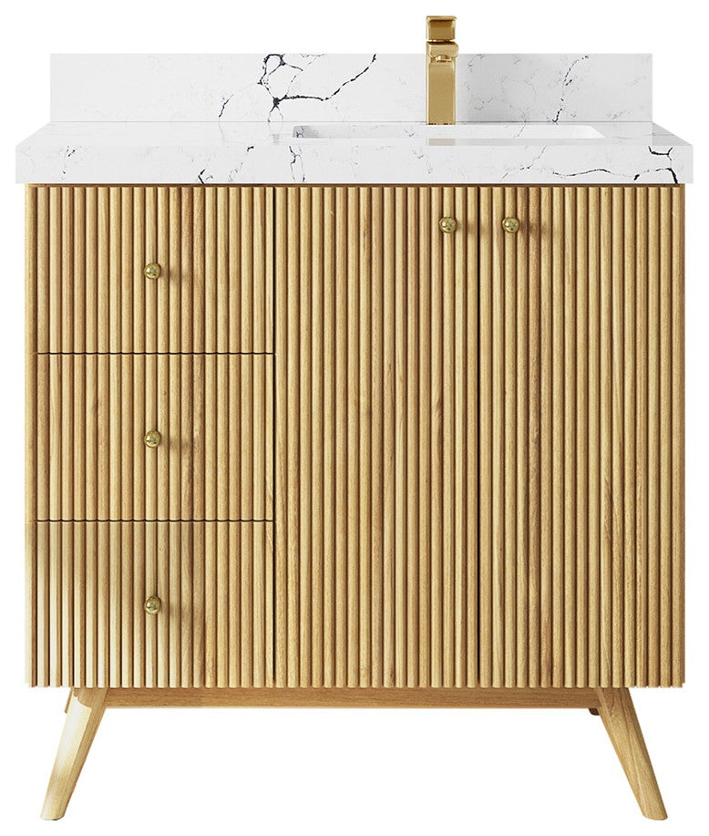 Pasadena 36 Right Offset  Bath Vanity in Light Natural Teak 2" Viola Night