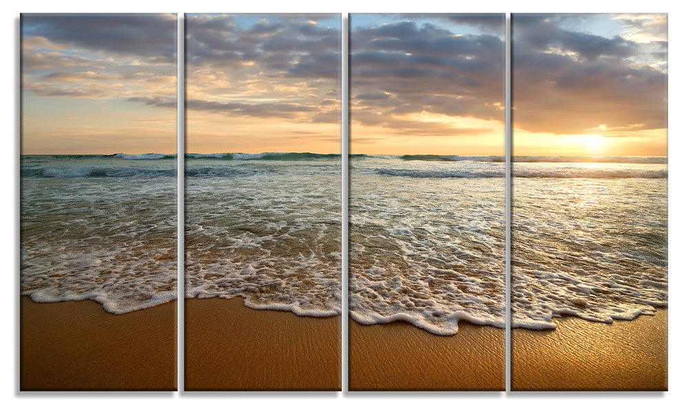 "Bright Cloudy Sunset in Calm Ocean" Seascape Wall Art, 4 Panels, 48"x28"