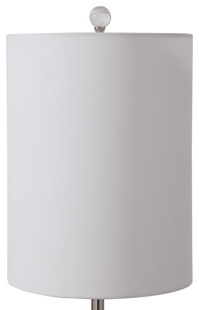 Soft Blue Mottled Ceramic Tall Shade Buffet Lamp Silver Elegant