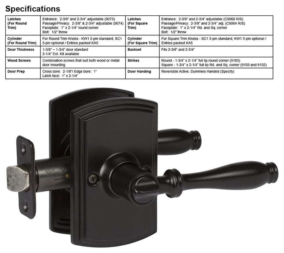 Delaney Hardware Italian Collection Sorado Series Privacy Lever Set, Edged Oil Rubbed Bronze
