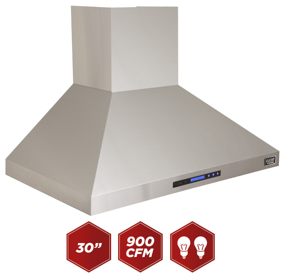 KUCHT Professional Wall Mounted Range Hood 900CFM, Stainless Steel, 30 Inch