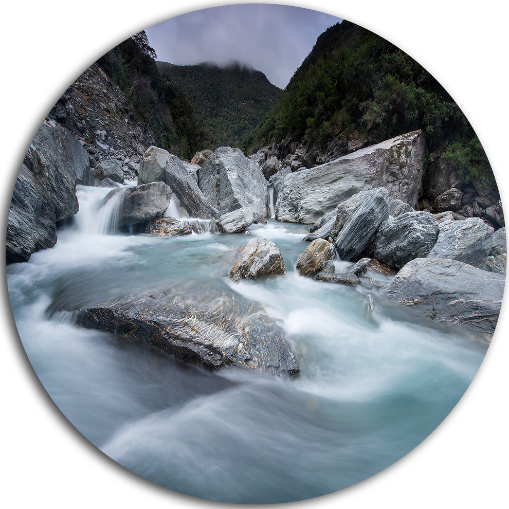 Slow Motion Mountain River And Rocks, Landscape Round Wall Art, 36"