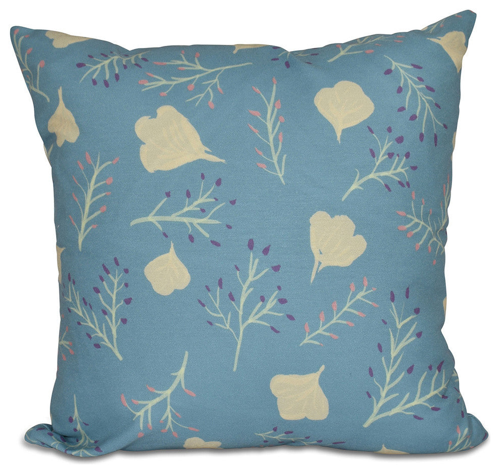 Spring Blooms, Floral Print Pillow, Teal, 16"x16"