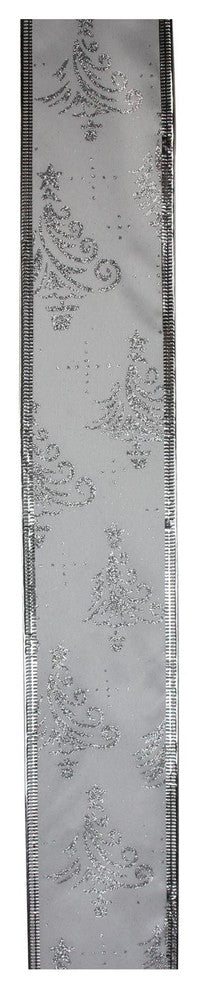 Silver Trees Powder Wired Christmas Craft Ribbon