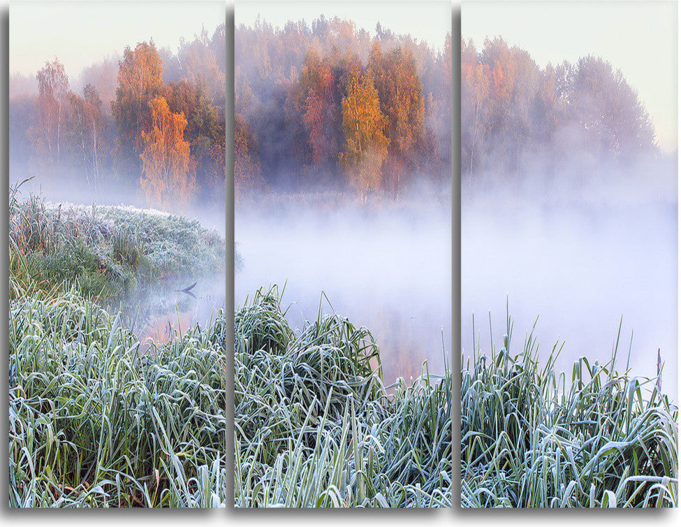 "Foggy Autumn Dawn Panorama" Metal Wall Art, 3 Panels, 36"x28"