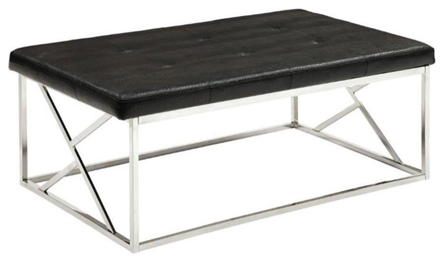 Furniture of America Motto Contemporary Faux Leather Tufted Bench in Black