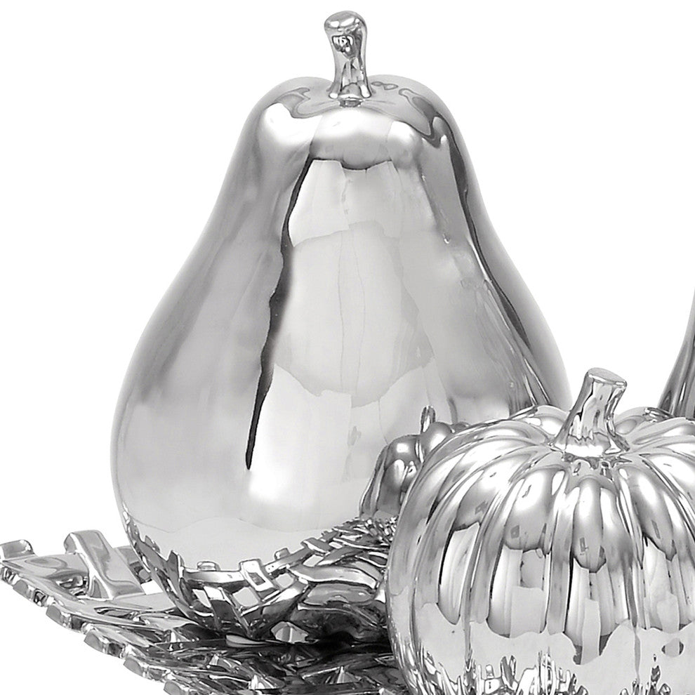 Urban Designs Silver Ceramic Lattice Fruit Bowl Centerpiece