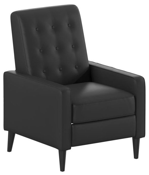 Ezra Upholstered Button Tufted Pushback Recliner, Black