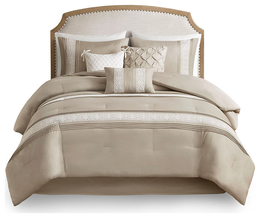 Madison Park Lacey 7 Piece Lace Trim Comforter Set With Throw Pillows