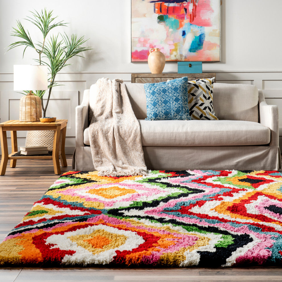 Nuloom Handmade Carnival Shag Area Rug, Multicolor 5'x8'
