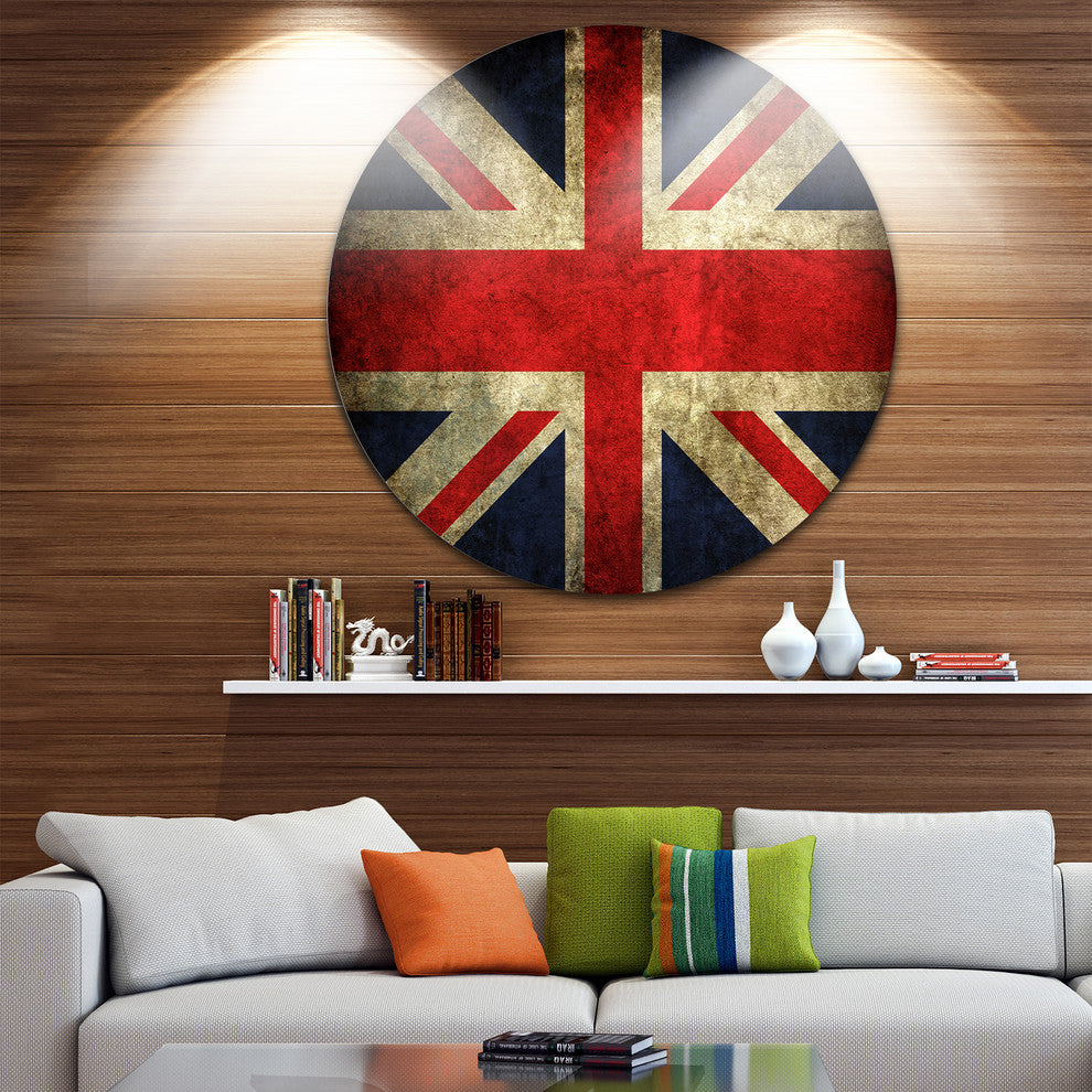 Vintage Uk Flag, Contemporary Round Metal Wall Art, 23"
