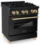 ZLINE 30" Dual Fuel Range, Black Stainless Steel With Gold Accents RABZ-30-G