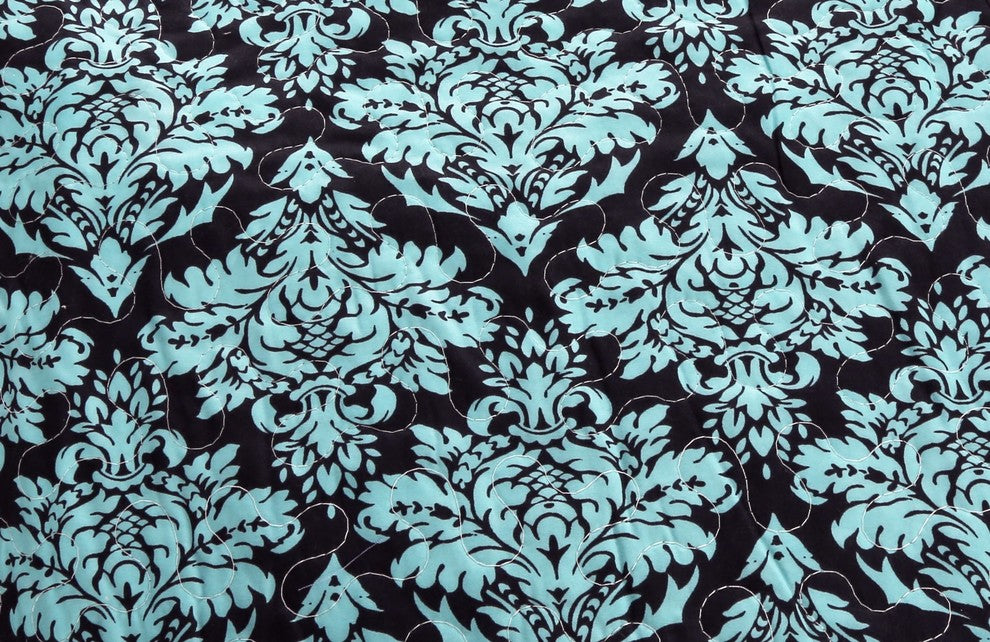 Tache Damask Turquoise Reversible Patchwork Bedspread Quilt Set, Queen