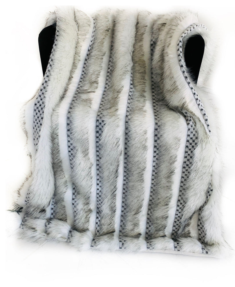 Plutus Off White Two Tone Feather Faux Fur Luxury Throw Blanket, 114"x120"