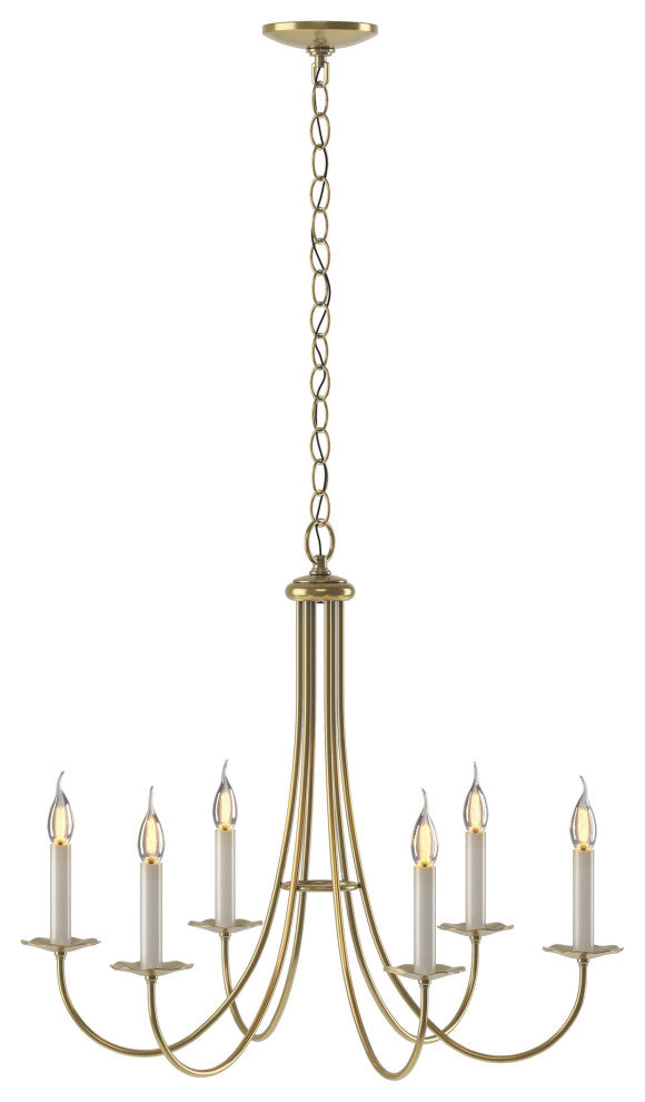 Simple Sweep 6 Arm Chandelier, Modern Brass Finish