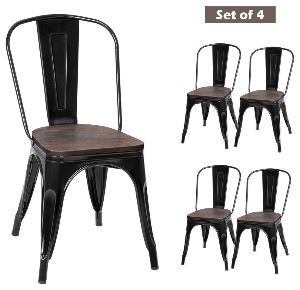 Costway Set of 4 Dining Side Chair Stackable Bistro Metal Wood Stool Black