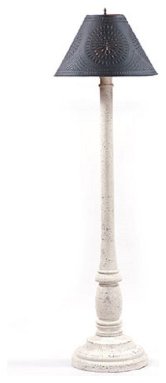 USA Handcrafted Wood Floor Lamp Textured Paint Finish, Vintage White, Punched Ti
