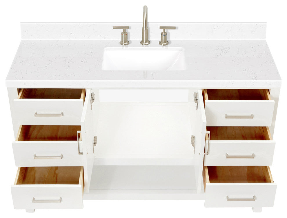 Ariel Magnolia 54" Single Rectangle Sink Vanity, Carrara Quartz