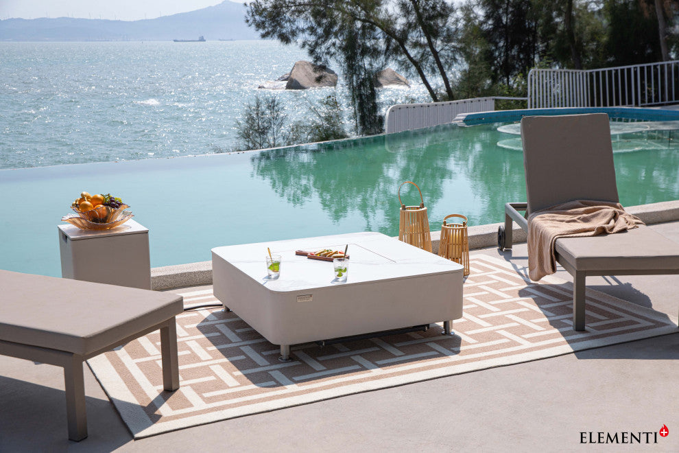 Annecy Square Marble Porcelain Top Natural Gas Fire Table by Elementi Fire