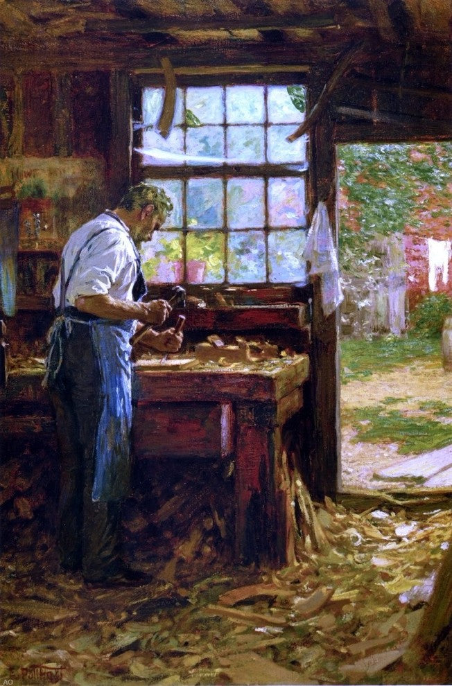 Edward Potthast A Village Carpenter - 18" x 27" Premium Canvas Print
