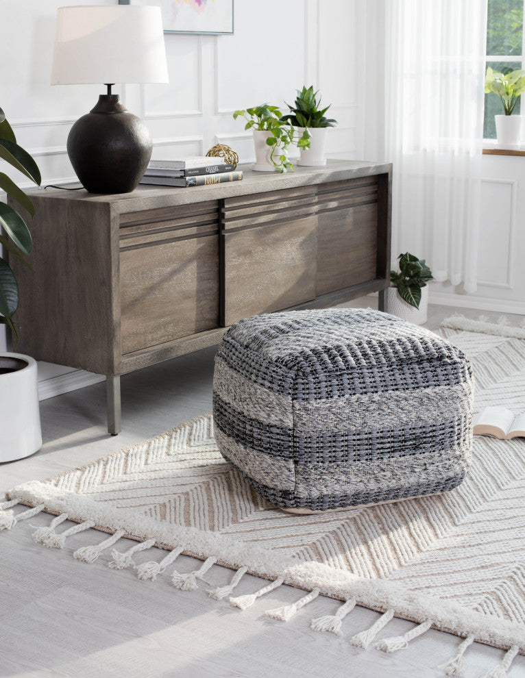 I Got Stripes 24"x24"x17" Gray Pouf