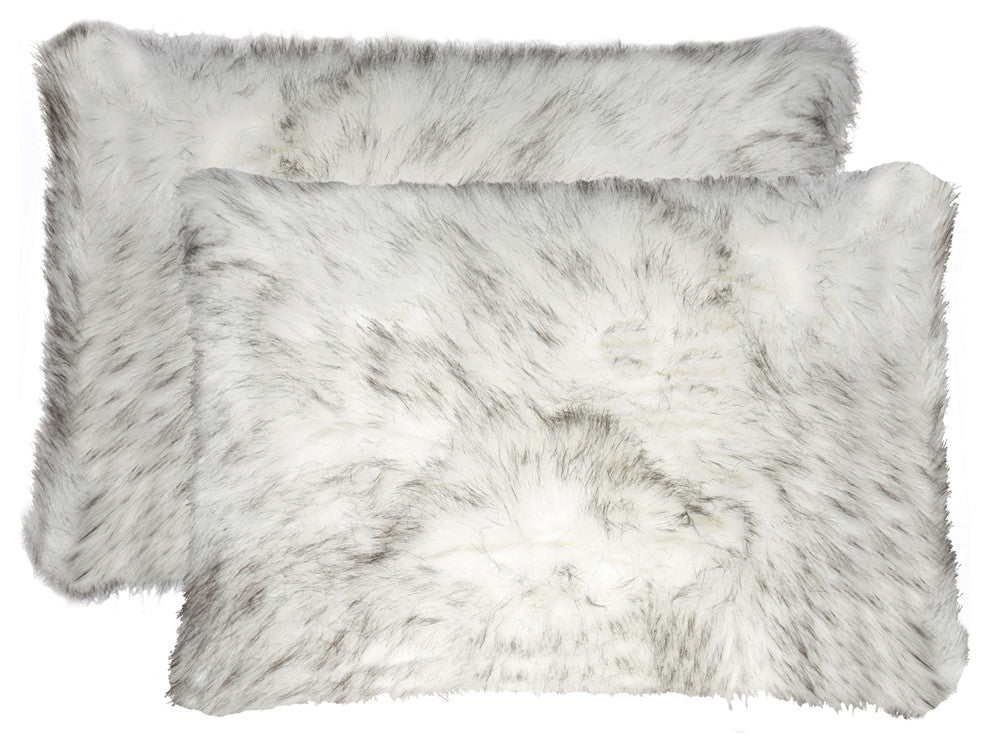 Belton Faux Fur Pillows, Set of 2, Gradient Gray, 12"x20"