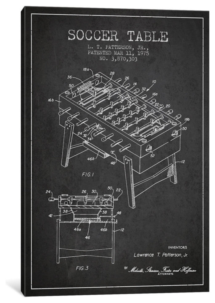 "Soccer Table Charcoal Patent Blueprint" by Aged Pixel, 40x26x1.5