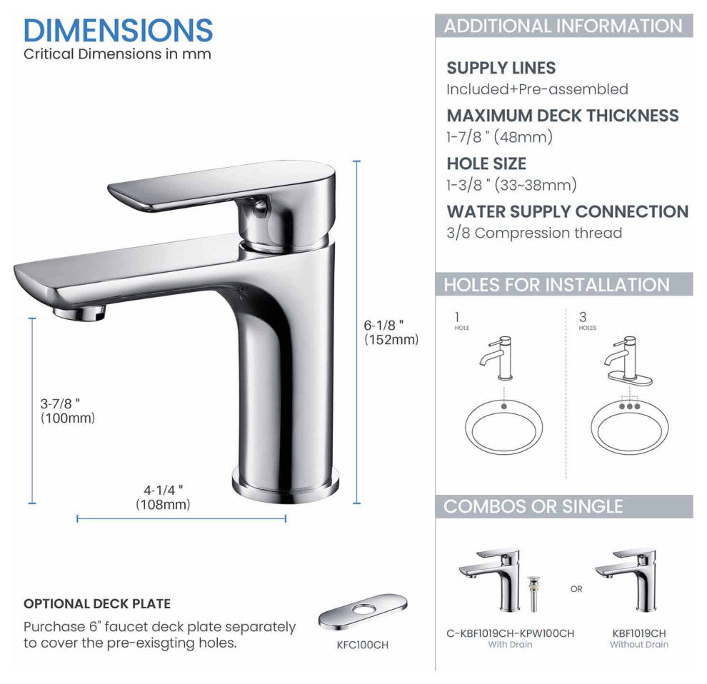 Tender Single Handle Bathroom Sink Faucet, Chrome