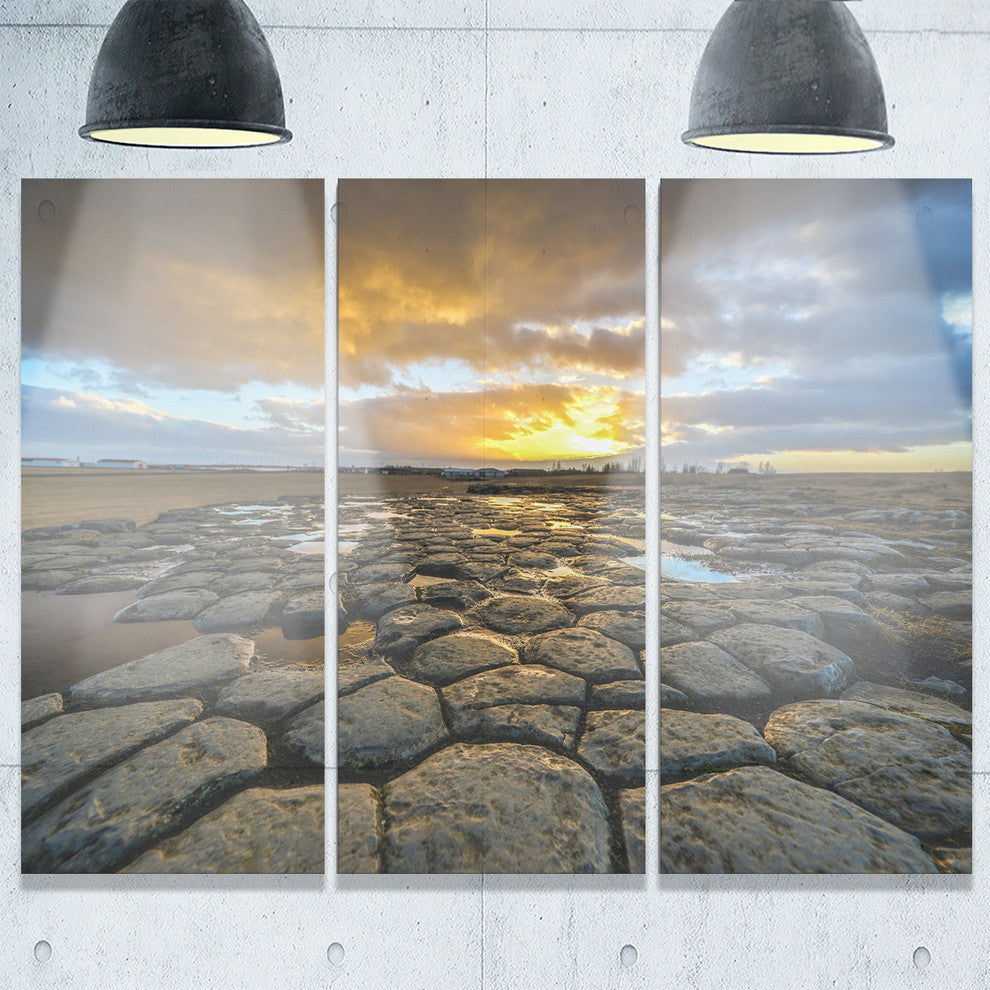 "Kirkjugolf Church Floor at Sunrise" Metal Wall Art, 3 Panels, 36"x28"