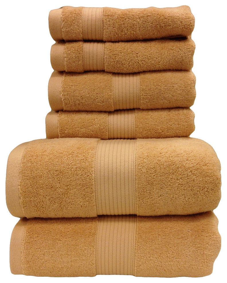 Plush 100% Cotton Towels, 6PC Bath Towel Set, Soft Gold