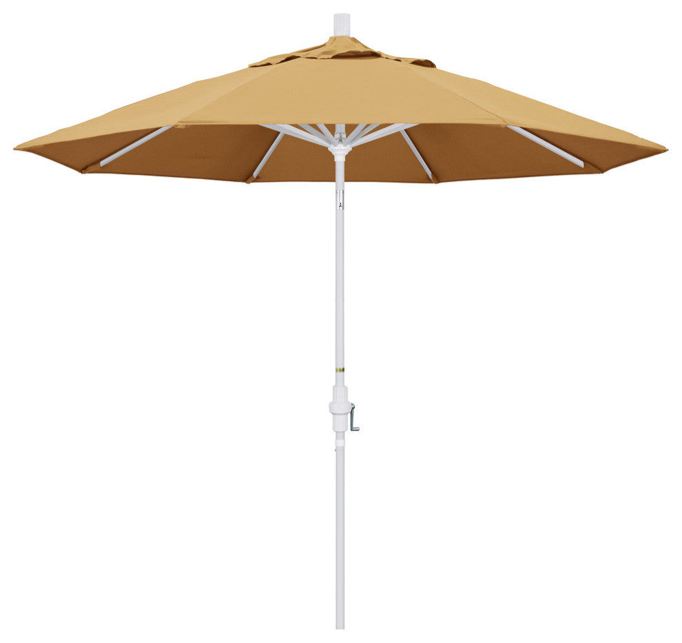 9' Matted White Collar Tilt Crank Lift Aluminum Umbrella, Sunbrella, Wheat