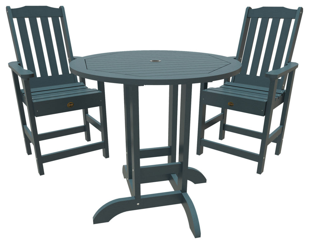 Springville 3-Piece Round Dining Set, Weathered Acorn, Nantucket Blue