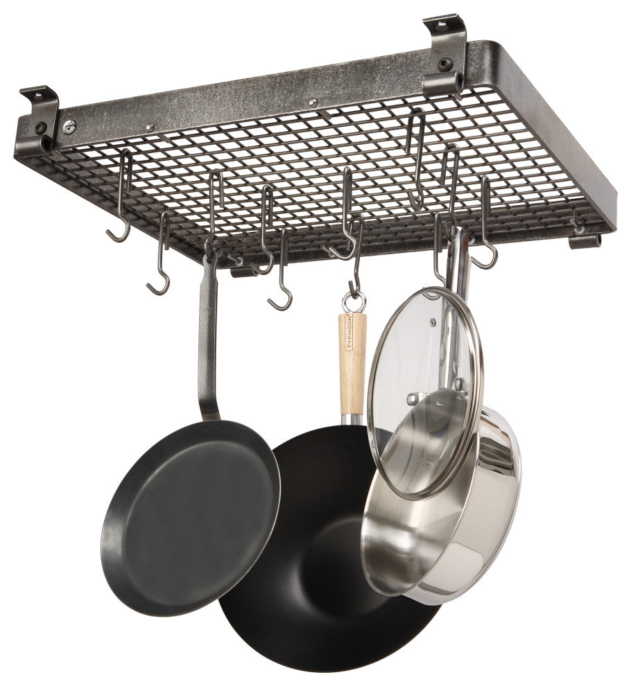 Handcrafted 24" Flush Mounted Ceiling Rack w 12 Hooks Hammered Steel