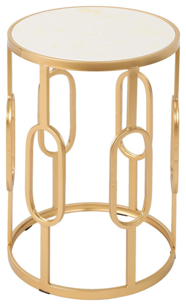 GDF Studio Madison Indoor Glam 16" White Finish Faux Stone Side Table