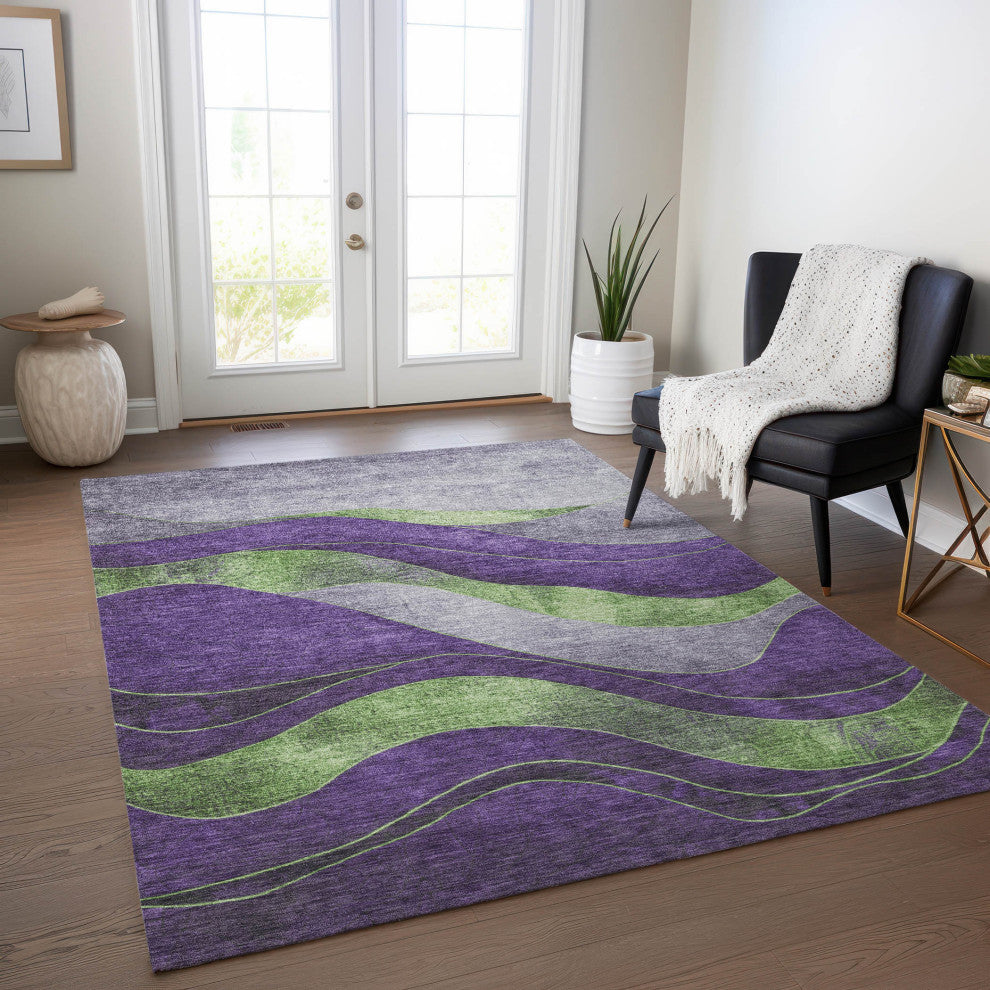 Machine Washable Indoor/Outdoor Chantille ACN1892 Purple 10' x 14' Rug