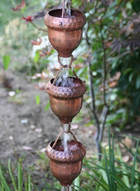 Acorn Cups Copper Rain Chain With Installation Kit, 8'