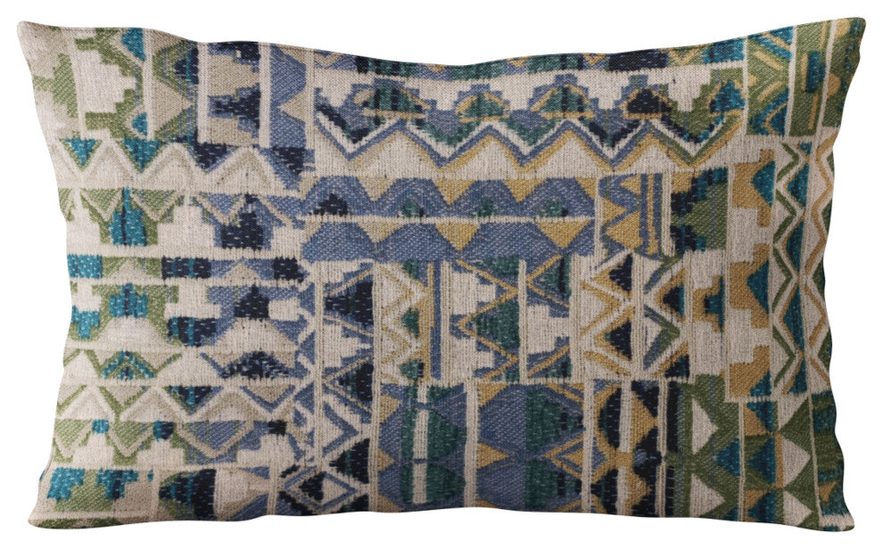 Plutus Blue Pyramids Border Luxury Throw Pillow, 20"x20"