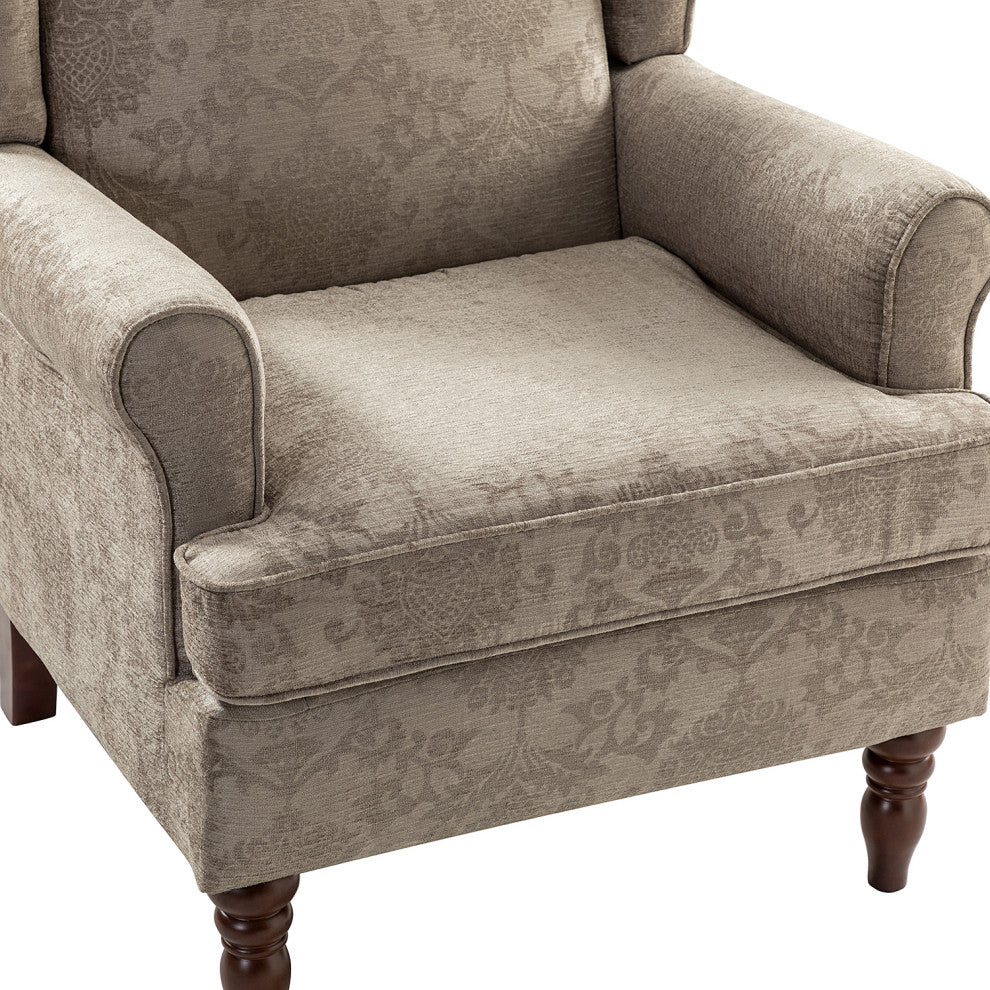 Floral Wingback Armchair with Turned Legs, Brocade