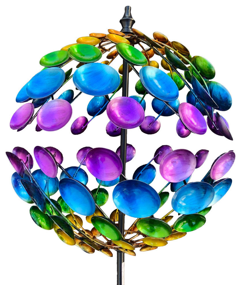 Colorful Painted Metal Sphere Kinetic Wind Spinner Outdoor Garden Sculpture