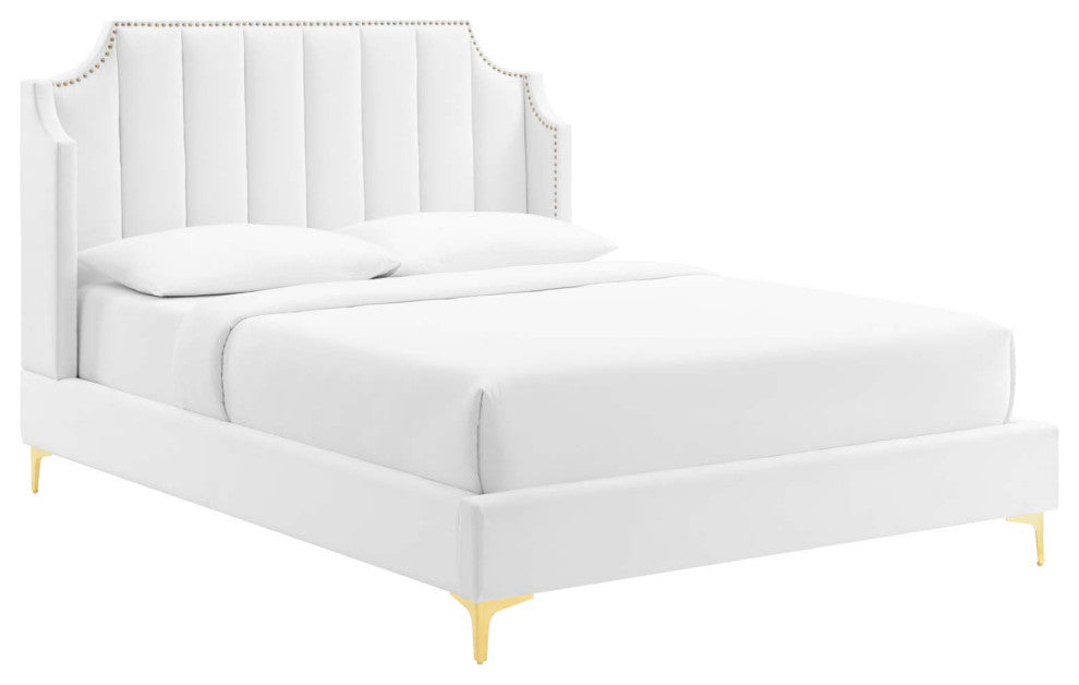 Daniella Performance Velvet Queen Platform Bed White