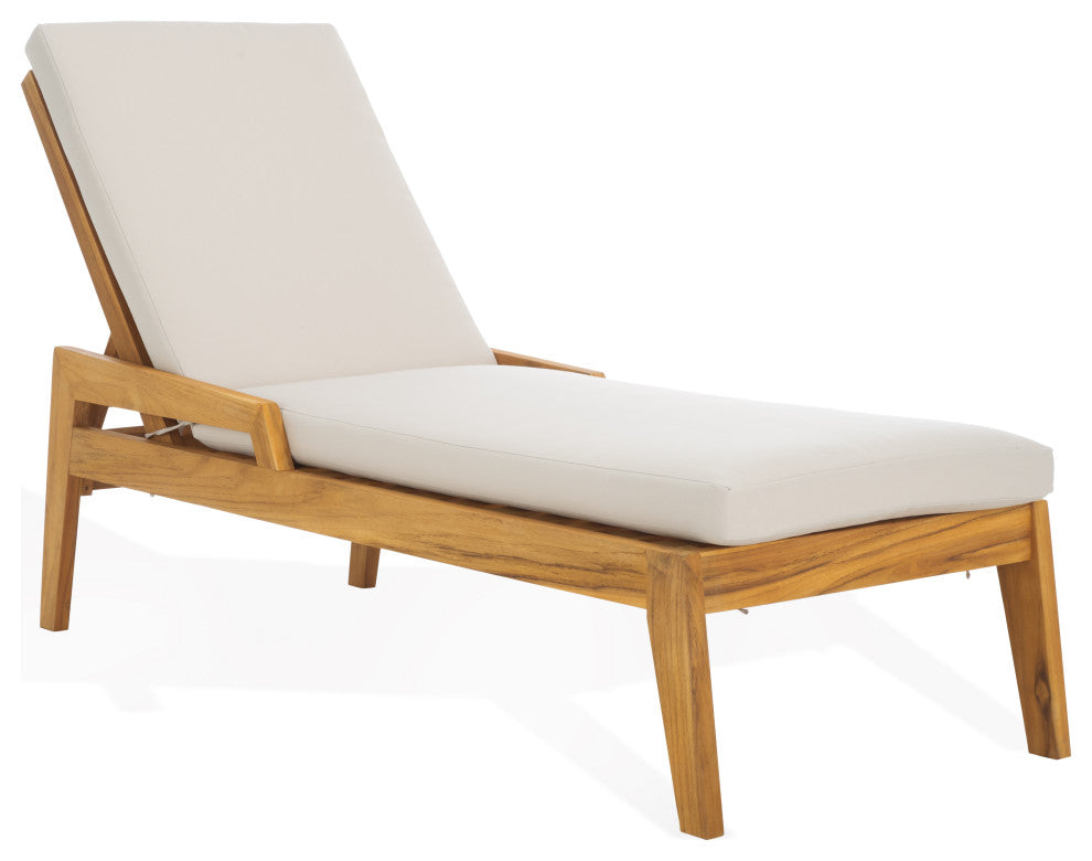 Safavieh Couture Indoor-Outdoor Caledonia Teak Chaise Lounge, Natural/White