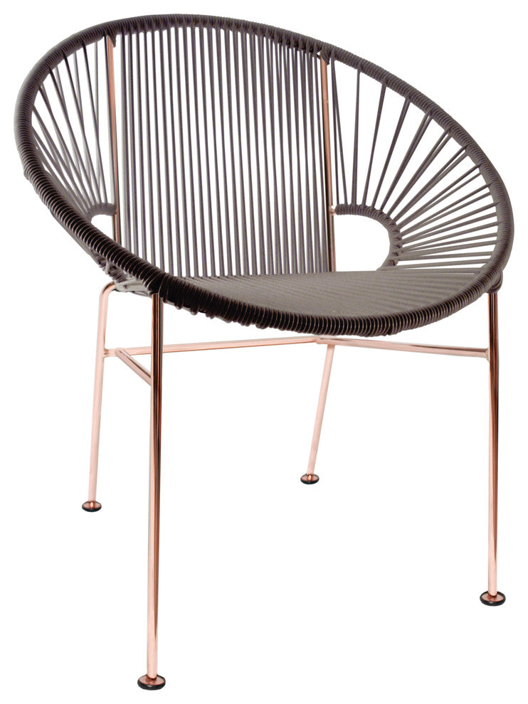 Concha Indoor/Outdoor Handmade Dining Chair, Gray Weave, Copper Frame
