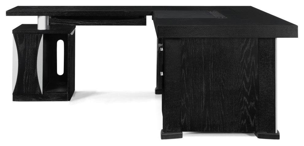Pierce Black Oak Desk With Storage, Left