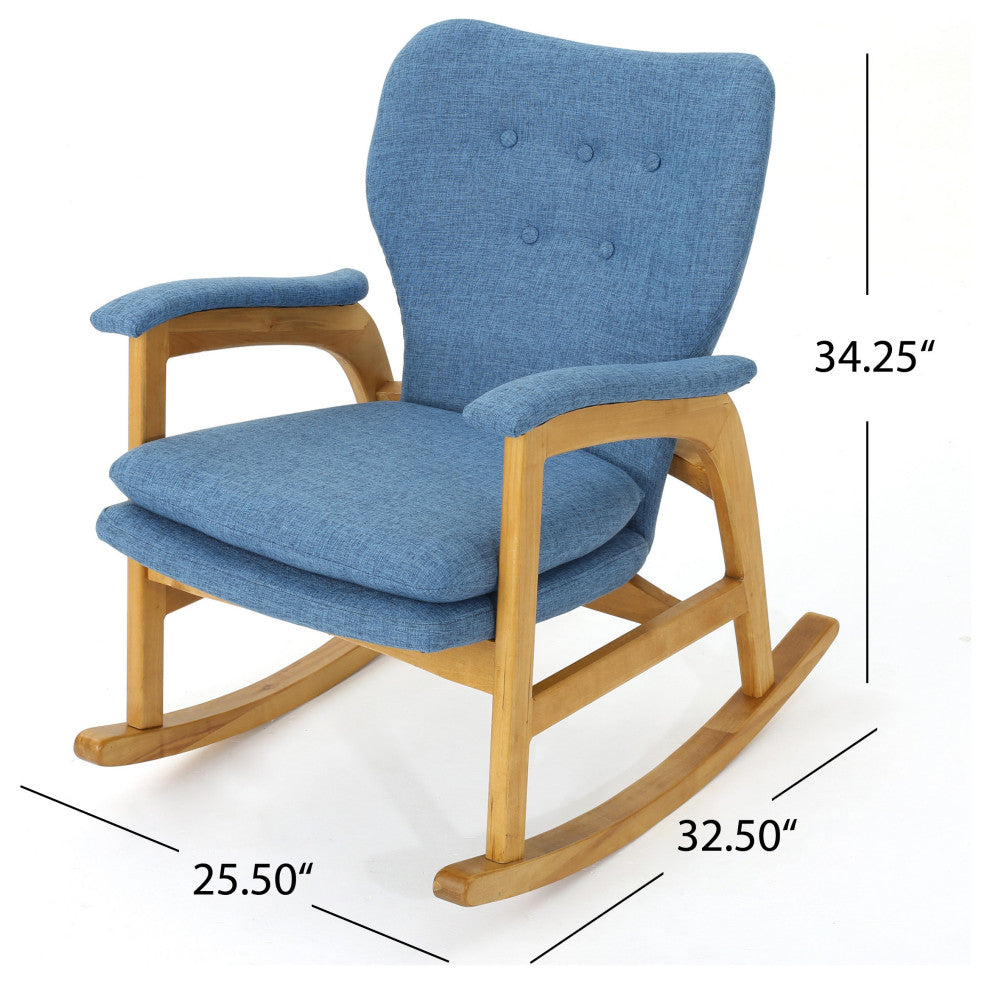 GDF Studio Bethany Mid Century Fabric Rocking Chair, Muted Blue