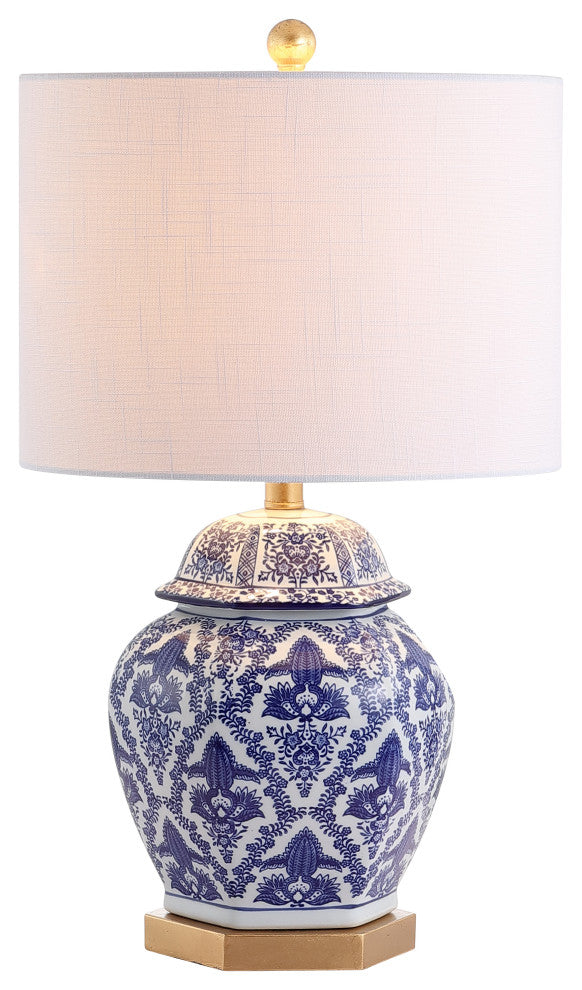 Gretchen 25" Ginger Jar Ceramic, Metal LED Table Lamp, Blue, White