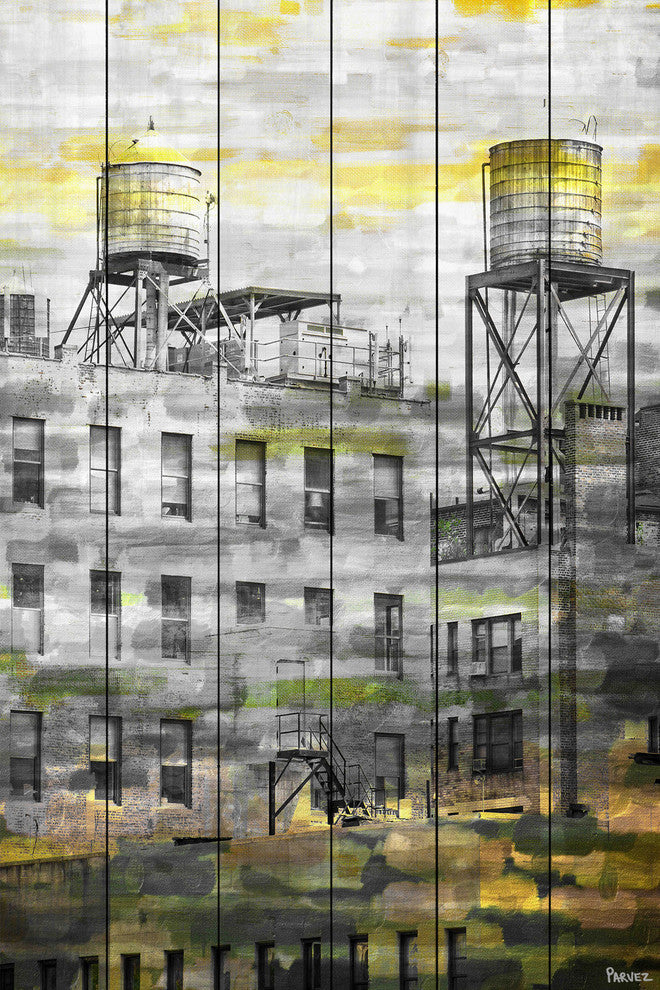 "Twin Silos" Print on White Wood, 24"x36"